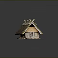 Traditional Thatched Roof Building Model With Cross Wooden Beams And Hay Structure Details