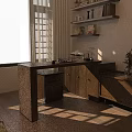 Modern Wooden Tea Cabinet Interior With Window Potted Plants And Tea Sets