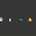 Colorful Cartoon Creature Characters Featuring Gray Red Green Yellow Designs And Shiny Surfaces