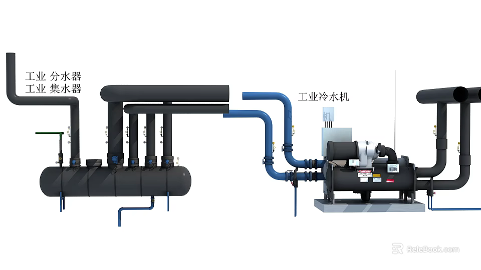 Industrial Water Tap System With Industrial Chiller And Pipeline Connections 3d model 