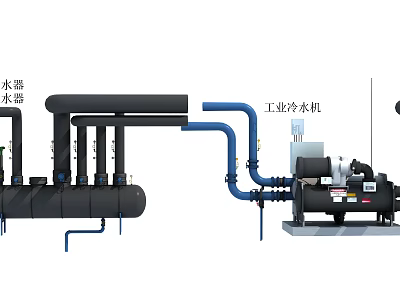 Industrial Water Tap System With Industrial Chiller And Pipeline Connections 3d model