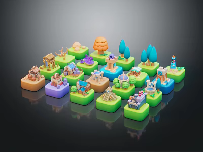 Colorful Cartoon Scene With Building Blocks Cute Characters Trees And Playful Elements 3d model