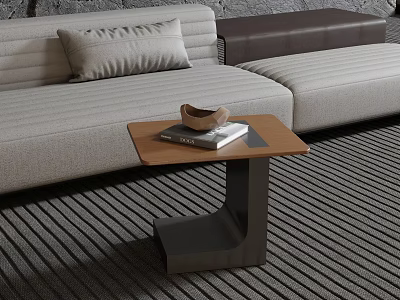 Modern Coffee Table With Books And Decorative Item In Living Room With Sofa And Carpet 3d model