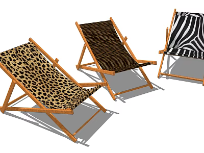 Stylish Wooden Frame Deck Chairs With Leopard Zebra And Dark Striped Patterns For Outdoor Relaxation 3d model