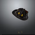 Vintage Firefighter Helmet With Reflective Yellow Windows And Leather Strap