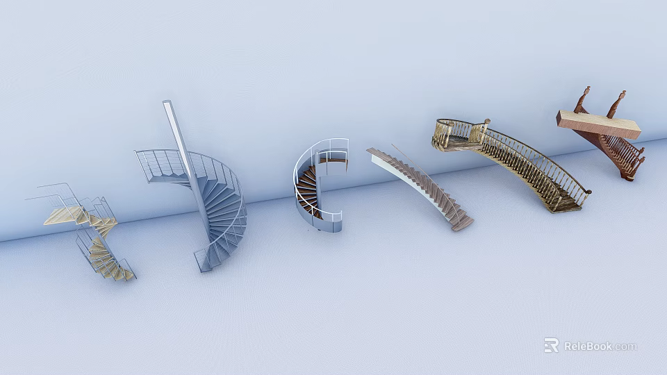 Modern Spiral Staircase Design Ideas With Various Curved Metal Styles And Structures 3d model 