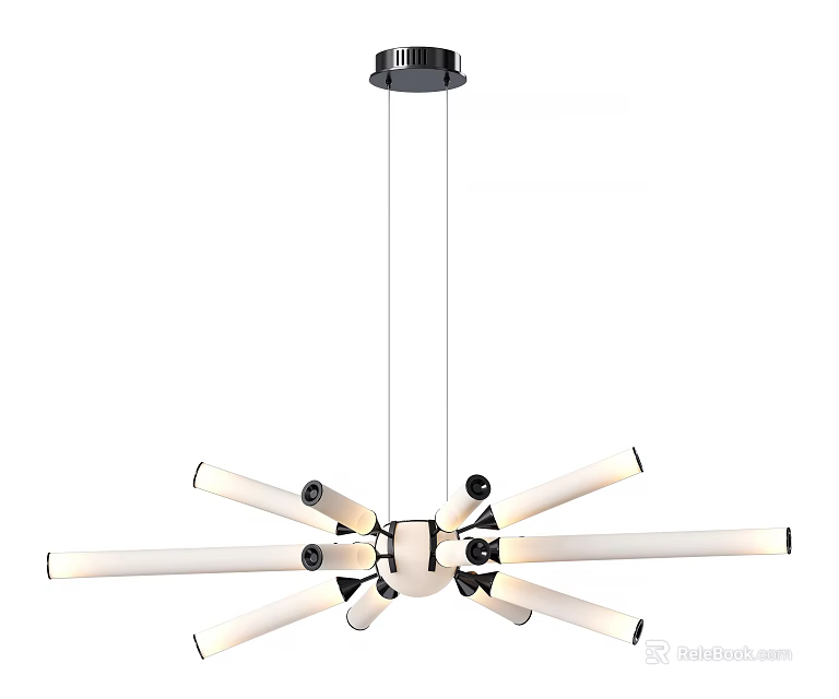 Modern Design Chandelier With Multiple White Tubes And Radiant Structure 3d model