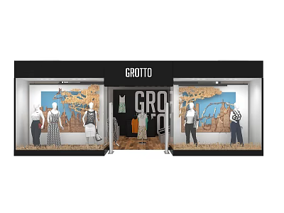 GROTTO Clothing Store Front With Stylish Window Displays And Fashion Mannequins 3d model