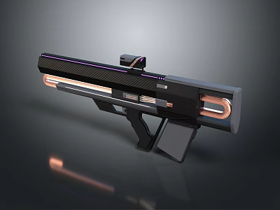 Advanced Futuristic Weapon with Black Purple Copper Accents Barrel Scope and Grip in Metallic Design 3d model