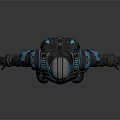 Futuristic Armored Character In Blue And Black Armor With Helmet And Mechanical Design Features