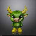 Cute Green Cartoon Cow Doll With Yellow Lightning Horns And Shoes