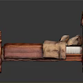 Classical Wooden Bed With Carved Headboard Red Beige Mattress And Decorative Pillows