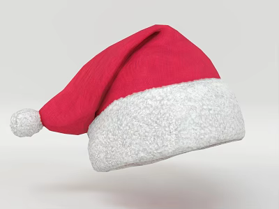 Red And White Santa Hat With Furry Trim And Pom Pom On Top 3d model