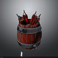 Explosive Weapons Stored in Wooden Barrel with Red Dynamite Sticks 3d model