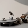 Middle ancient style coffee table single chair combination 3d model