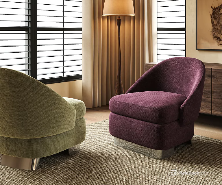 Green And Purple Upholstered Accent Chairs In Cozy Living Room With Floor Lamp And Windows 3d model 