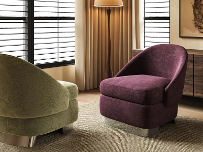 Green And Purple Upholstered Accent Chairs In Cozy Living Room With Floor Lamp And Windows 3d model