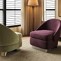 Green And Purple Upholstered Accent Chairs In Cozy Living Room With Floor Lamp And Windows