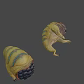 Yellow Green Creature With Open Cavity And Black Spheres Near Smaller Creature