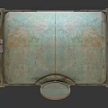 Rustic Copper Green Cylindrical Industrial Equipment With Open Lid And Metal Support Frame