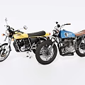 Two Vintage Motorcycles Yellow And Blue Classic Retro Stylish Design