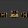 Ornate Treasure Chests with Golden Decorations and Chains Middle One Open with Red Lining