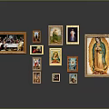 Diverse Framed Religious Paintings Featuring The Last Supper And Madonna