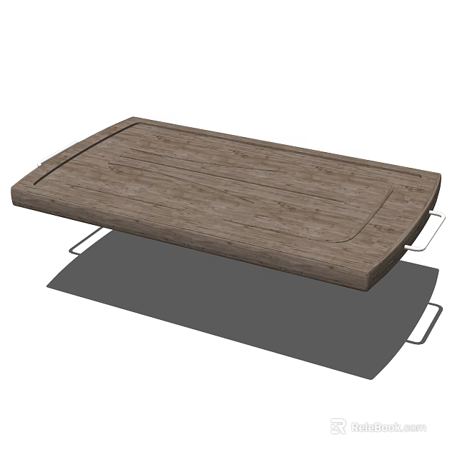 Wooden Rectangular Cutting Board With Handles And Natural Wood Grain Kitchen Tool 3d model 