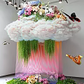 Creative Cloud Shaped Garden Ornament With Colorful Flowers Green Hanging Plants And Vibrant Butterflies