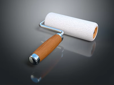 Paint Roller With Wooden Handle And White Roller For Home Improvement Painting Tool 3d model