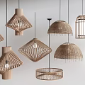 Handmade Wooden and Rattan Chandeliers with Various Geometric Designs for Modern Home Decor