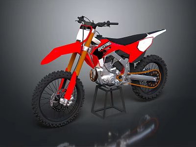 Red Dirt Bike Motorcycle On Display Stand With Black Wheels And White Accents 3d model