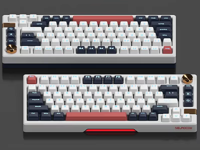 Modern Mechanical Keyboard Design With White Blue Red Keycaps And Gold Accents 3d model