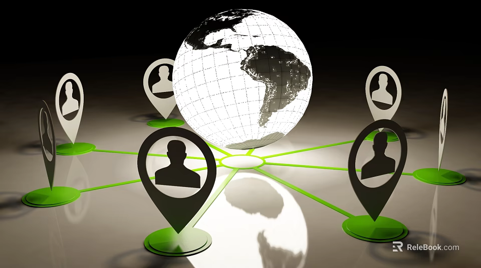 Global Business Equipment Network With User Location Markers And Green Connections 3d model 