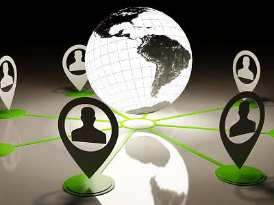 Global Business Equipment Network With User Location Markers And Green Connections 3d model