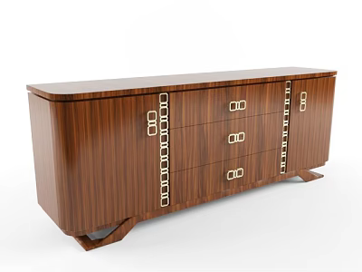 Classic Wooden TV Stand with Dark Brown Finish and Metal Handle Drawers 3d model
