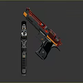 Dual Futuristic Tactical Weapons with Silver Red Bodies and Orange Accents in Sleek Modern Design