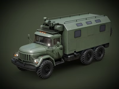 Military Green Off Road Truck with Six Wheels Roof Equipment and Side Windows 3d model