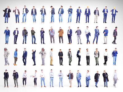 Multiple People Full Body With Various Clothing Styles And Different Standing Poses 3d model
