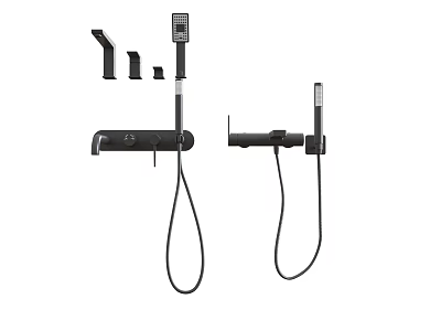 Modern Black Shower Faucet Set With Handheld Sprayer And Control Panel Design 3d model