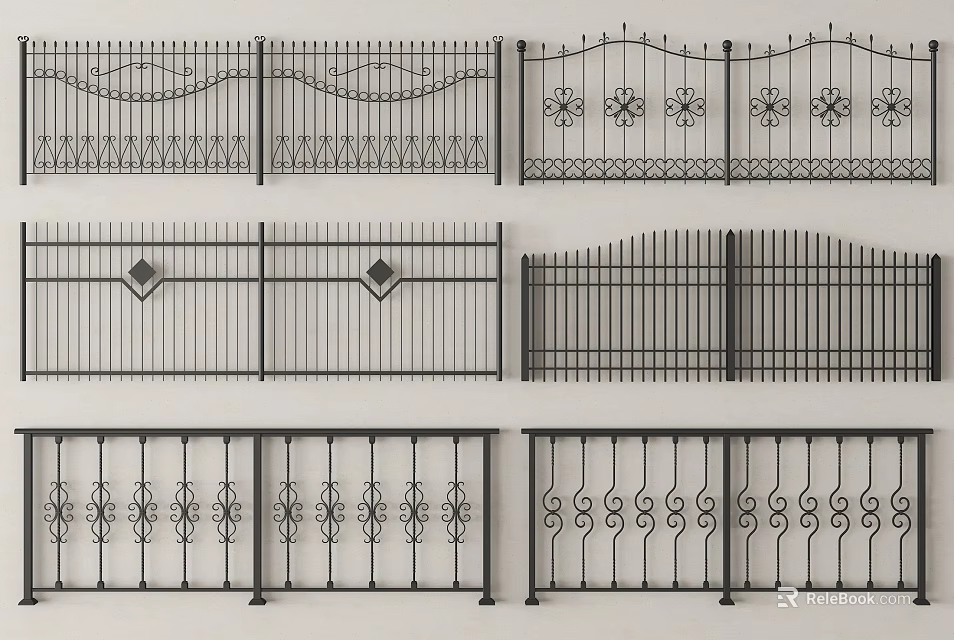 Iron Railings With Decorative Patterns And Various Ornamental Design Styles 3d model 