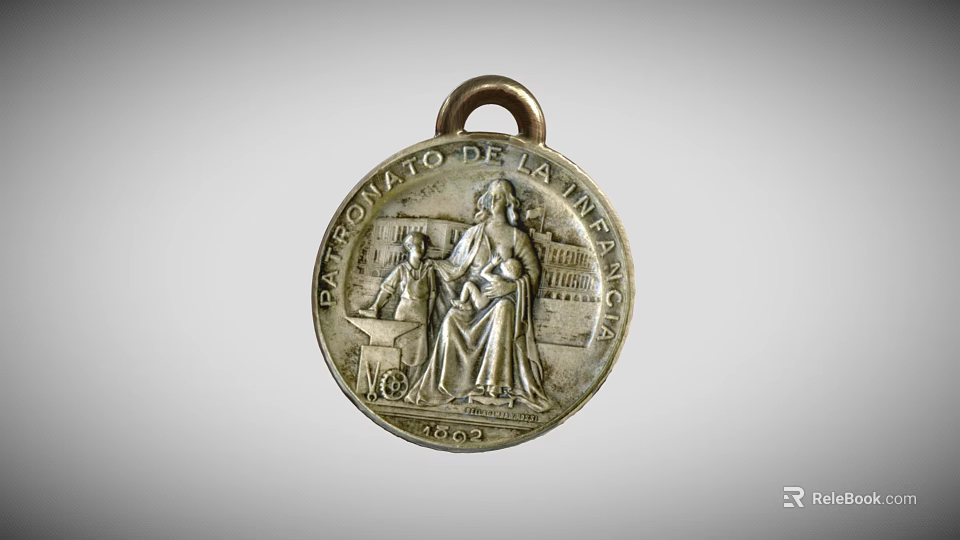 Vintage 1869 Medal With Inscribed Text And Two Standing Figures Design 3d model 