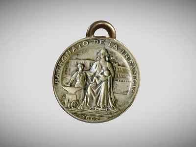 Vintage 1869 Medal With Inscribed Text And Two Standing Figures Design 3d model