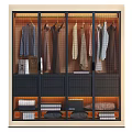 Modern Glass Door Wardrobe With Hanging Clothes Drawers And LED Lighting