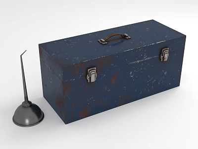 Blue Rusted Metal Toolbox With Black Hand Tool For Hardware Storage 3d model