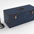 Blue Rusted Metal Toolbox With Black Hand Tool For Hardware Storage 3d model