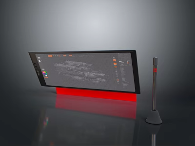 Modern Electronic Touchscreen Display With Digital Interface Red Base And Sensor 3d model
