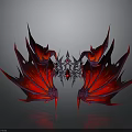 Mythical Fantasy Creature With Red Purple Sharp Edged Symmetrical Wings And Intricate Metallic Center
