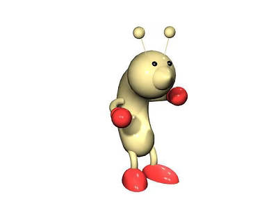 Cute Yellow Plush Doll With Antennae Wearing Red Boxing Gloves And Red Shoes Design 3d model