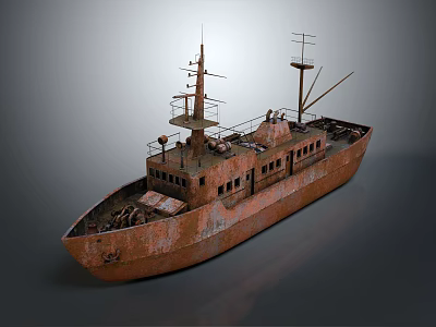 Rusty Old Ship Model With Weathered Exterior And Detailed Masts 3d model